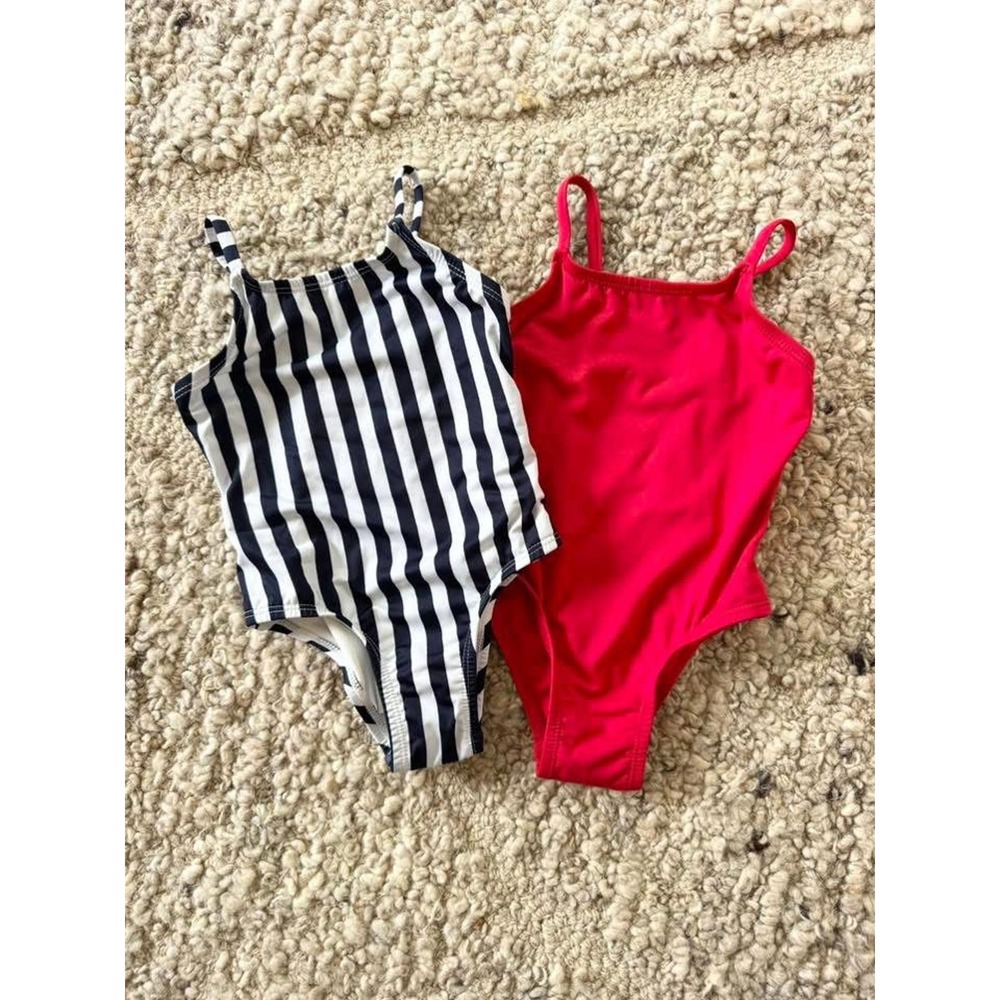 Andie Kids One-Piece Swimsuit Set - Red and Navy/White Stripe